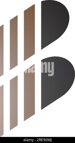 Schwarzes und braunes Symbol mit Buchstabe B und vertikalen Streifen auf weißem Hintergrund Stock Vektor