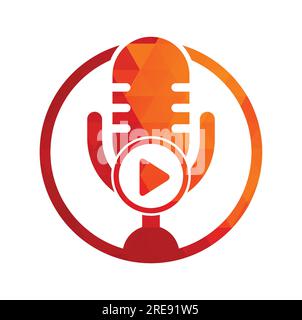 Design der Logo-Vorlage für Podcasts zur Videowiedergabe. Podcast-Logo für Sender oder Funkgeräte. Stock Vektor