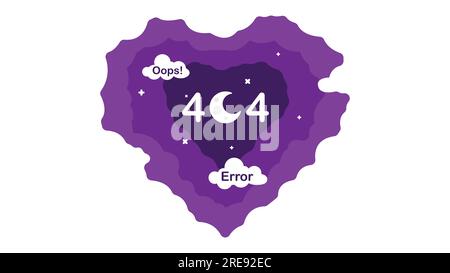 Design der Fehlerseite für 404. Herzförmiger Himmel mit Mond und Wolken. Flache Vektordarstellung Stock Vektor