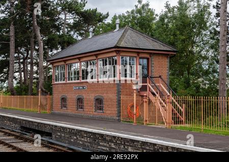 Signalbox, Broadway Station an der Gloucestershire und Warwickshire Steam Railway, am Broadway, Worcestershhire, England, Großbritannien Stockfoto