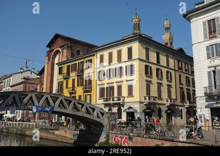 MAILAND, ITALIEN - 18. MÄRZ 2023: Blick auf die Kirche Chiesa Parrocchiale di Santa Maria delle Grazie al Naviglio. Stockfoto