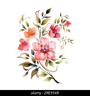 Set mit Blumenzweig. Blütenrosa und blaue Rose, grüne Blätter. Hochzeitskonzept mit Blumen. Blumenposter, einladen. Vektorvorbereitungen für die Begrüßung Stock Vektor