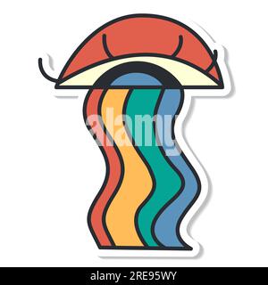 Friedlicher Sticker Vintage leuchtender, groovy Aufdruck 70s Stock Vektor