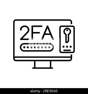 2FA, zwei-Faktor-Verifizierungssymbol für Vektorauthentifizierung per Mobiltelefon. Dünner Computer mit Passwort, Login und Code auf dem Bildschirm. Symbol für Internetsicherheit und Multi-Faktor-Authentifizierung Stock Vektor