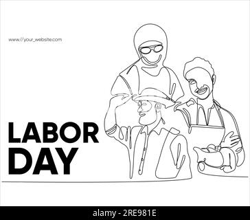 Happy Labour Day einfaches Vektor-Webbanner. Werkzeugsatz. Schriftzug Zum Tag Der Arbeit. Schwarzweißer Hintergrund, Banner, Poster. Vektordarstellung Stock Vektor