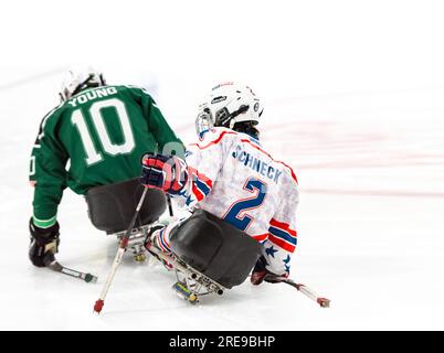 New England Warriors gegen Spaulding Boston Shamrocks beim Hero's Cup Hockey Turnier Stockfoto