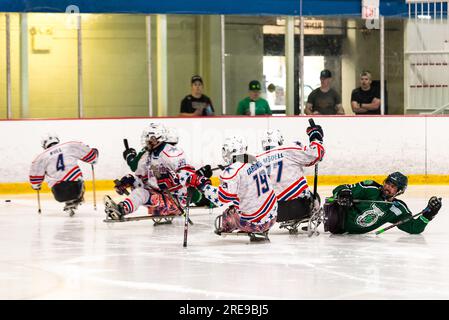 New England Warriors gegen Spaulding Boston Shamrocks beim Hero's Cup Hockey Turnier Stockfoto