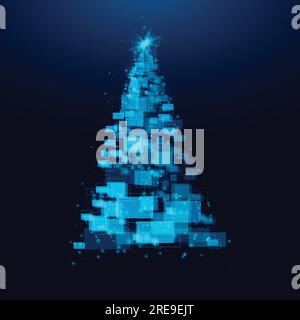 Weihnachtsbaum aus geometrischen Formen, Lichtern und Glitzern. Cyber Christmas oder Happy New Year Concept. Vektortechnologie. Stock Vektor
