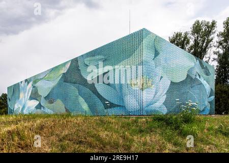 Flutwasserpumpwerk Kuhlenweg im Stadtteil Langel, es ist Teil der Hochwasserschutzanlage am Rheinufer, es wurde konzipiert Stockfoto