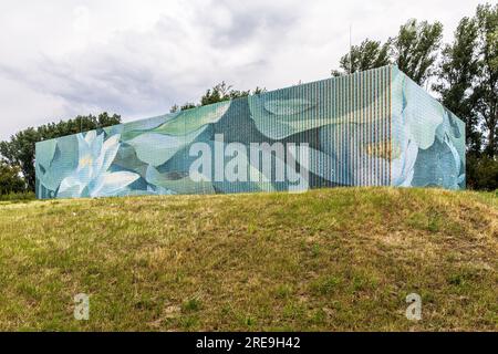 Flutwasserpumpwerk Kuhlenweg im Stadtteil Langel, es ist Teil der Hochwasserschutzanlage am Rheinufer, es wurde konzipiert Stockfoto