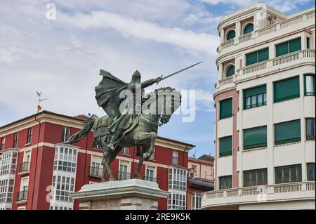 Skulptur von Rodrigo Díaz de Vivar, besser bekannt als El Cid Campeador, Burgos, Castilla y Leon, Spanien Stockfoto