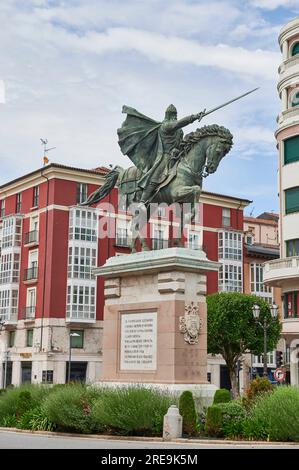 Skulptur von Rodrigo Díaz de Vivar, besser bekannt als El Cid Campeador, Burgos, Castilla y Leon, Spanien Stockfoto