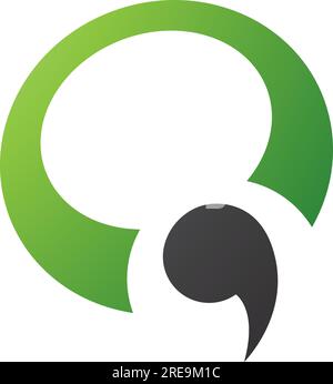 Grünes und schwarzes kommaförmiges Q-Symbol auf weißem Hintergrund Stock Vektor