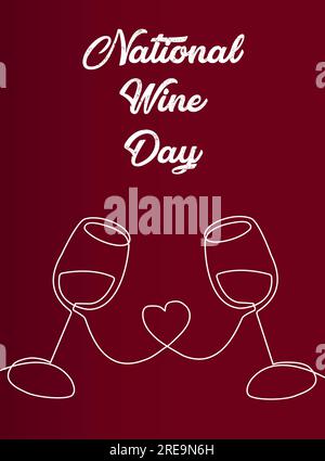 Poster mit Weingläsern im Strichkunststil, eine durchgehende Linie. Modernes Design. Nationaler Weintag. Weihnachtskonzept, Logo. Vorlage für Hintergrund, Banner, Stock Vektor