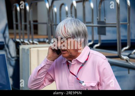 05/12/2011 (Montecarlo) Bernie Ecclestone telefonierte während des Trainings für den Formel-1-Grand-Prix von Monaco Stockfoto