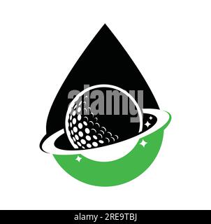 Planet Golf und Drop-förmiges Vektor-Logo. Logo-Vorlage für Golfball und Planet Vector. Stock Vektor