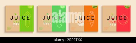Set mit Karten für Obst- und Gemüsesaft. Stock Vektor