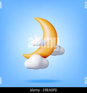 3D Gold Halbmond in Wolken Stock Vektor