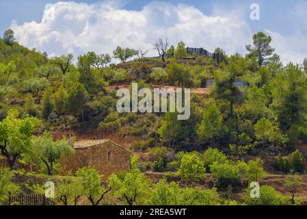 Bovera-Tal an einem Frühlingnachmittag (Les Garrigues, Lleida, Katalonien, Spanien) ESP: Valle de Bovera en una tarde de de primavera (Les Garrigues, Lérida) Stockfoto