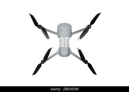 Drohne isoliert auf weißem Hintergrund. Luftdrohne isoliert auf weißem Hintergrund. Flugdrohne Mit Fernbedienung. Headless Quadcopter und Fernbedienung Stockfoto