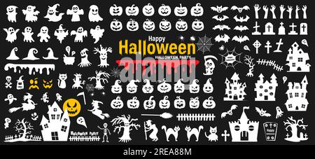 Silhouetten von Halloween auf schwarzem Hintergrund. Vektordarstellung Stock Vektor