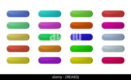 Set mit farbigen, glänzenden Tasten. Vektordarstellung isoliert auf weißem Hintergrund. Stock Vektor