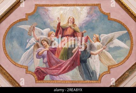 NEAPEL, ITALIEN - 20. APRIL 2023: Das Fresko der Apotheose St. Katharina von Alexandria in der Kirche Chiesa di Santa Caterina a Chiaia Stockfoto