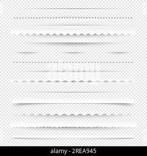 Horizontale Teiler. Diagonale Ränder mit Löchern und Lücken für Layoutdesign, weiße Nahtlinien. Vektor isoliertes Set Stock Vektor