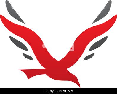 Rotes und schwarzes Vogel-förmiges V-Symbol auf weißem Hintergrund Stock Vektor