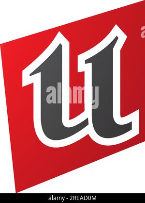 Rotes und schwarz verzerrtes quadratisches U-Symbol auf weißem Hintergrund Stock Vektor