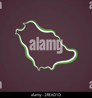 Umrissene Karte von Saudi-Arabien, gekennzeichnet mit Farbband von der Flagge. Stock Vektor