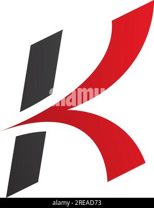 Rotes und schwarzes kursives Pfeilsymbol mit dem Buchstaben K auf weißem Hintergrund Stock Vektor