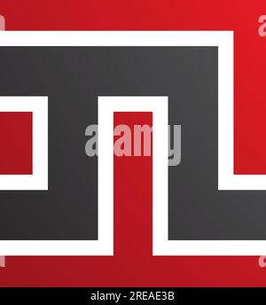 Rotes und schwarzes quadratisches N-Symbol auf weißem Hintergrund Stock Vektor