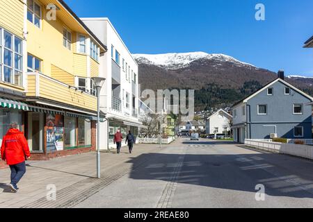 Stadtzentrum, Eidsgata, Nordfjordeid, Vestland County, Norwegen Stockfoto