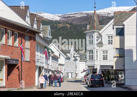 Stadtzentrum, Eidsgata, Nordfjordeid, Vestland County, Norwegen Stockfoto