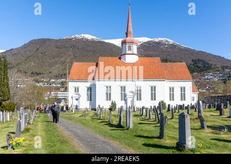 19. Century Eid Kyrkje (Eid Church), Eidsgata, Nordfjordeid, Vestland County, Norwegen Stockfoto