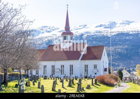 19. Century Eid Kyrkje (Eid Church), Eidsgata, Nordfjordeid, Vestland County, Norwegen Stockfoto