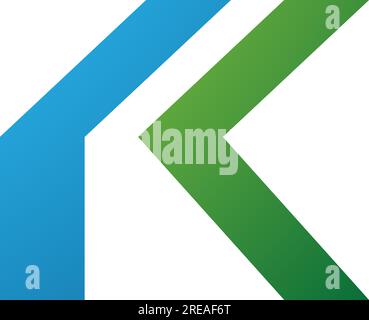 Blaues und grünes gefaltetes K-Symbol auf weißem Hintergrund Stock Vektor