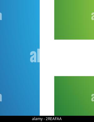 Blaues und grünes rechteckiges C-Symbol auf weißem Hintergrund Stock Vektor