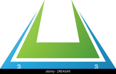 Grünes und blaues, fettes, spiky geformtes U-Symbol auf weißem Hintergrund Stock Vektor