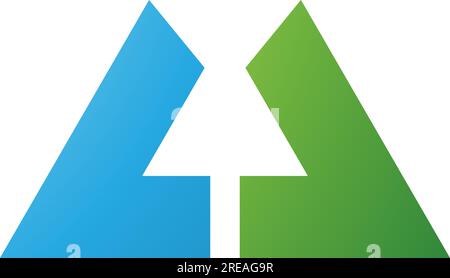 Grünes und blaues, fett formatiertes U-Symbol mit geraden Linien auf weißem Hintergrund Stock Vektor