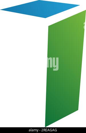 Grünes und blaues gefaltetes Letter-I-Symbol auf weißem Hintergrund Stock Vektor