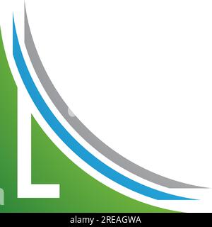 Symbol für grünen und blauen Buchstaben L mit Ebenen auf weißem Hintergrund Stock Vektor