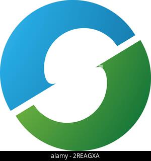 Grünes und blaues O-Symbol mit S-Form in der Mitte auf weißem Hintergrund Stock Vektor