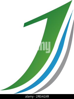 Grünes und blau geschichtetes J-Symbol auf weißem Hintergrund Stock Vektor