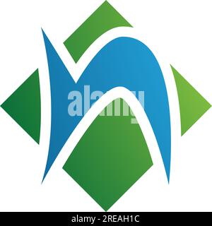 Grünes und blaues N-Symbol mit quadratischer Rautenform auf weißem Hintergrund Stock Vektor