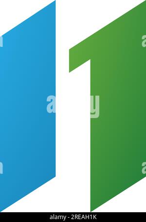 Grünes und blaues N-Symbol mit Parallelogrammen auf weißem Hintergrund Stock Vektor