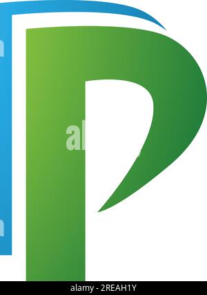 Grünes und blaues geschichtetes Symbol „P“ auf weißem Hintergrund Stock Vektor