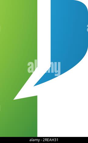 Grünes und blaues P-Symbol mit einem fett formatierten Rechteck auf weißem Hintergrund Stock Vektor