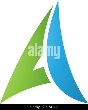 Grünes und blaues Papier Ebenenförmiger Buchstabe Ein Symbol auf weißem Hintergrund Stock Vektor